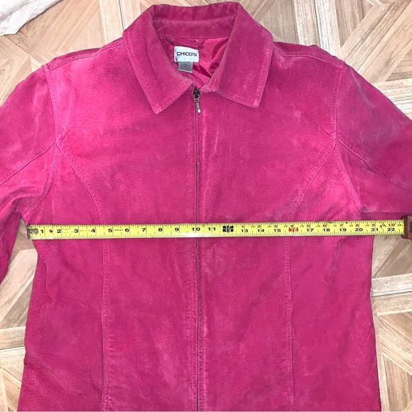 Fuscia Pink Suede LEATHER CHICO'S Zip Jacket size 3 - Picture 3 of 7